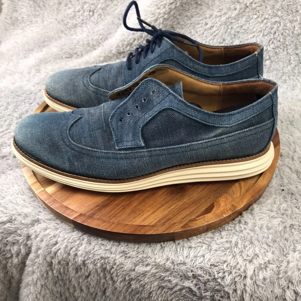 Cole‎ Haan LUNARGRAND Long Wingtip Oxford Mens 10.5M Blue Canvas Shoes